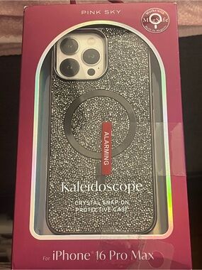 PINK SKY Silver Glitter Crystal Snap-On iPhone 16 Pro Max Case NEW NIB